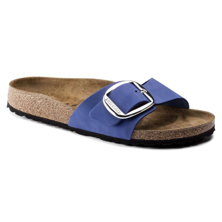 AZURE Blue Birkenstock Madrid Big Buckle Nubuck Leather Women's One Strap Sandals | TZztBVuTv9M