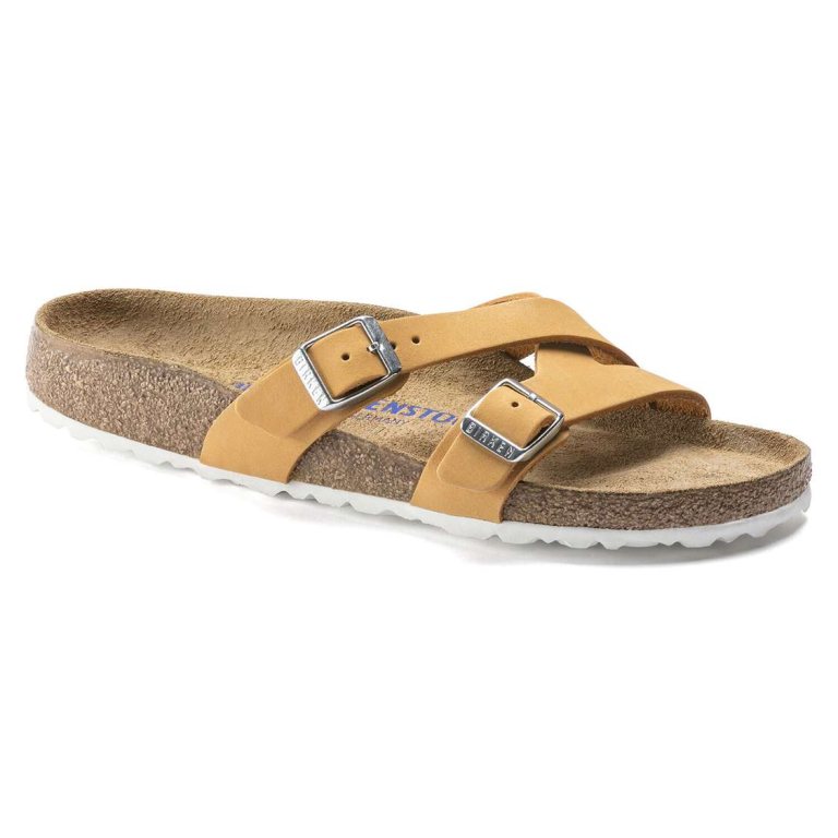 Apricot Birkenstock Yao Soft Footbed Nubuck Leather Women's Multi Strap Sandals | PzeRzwmWeOD