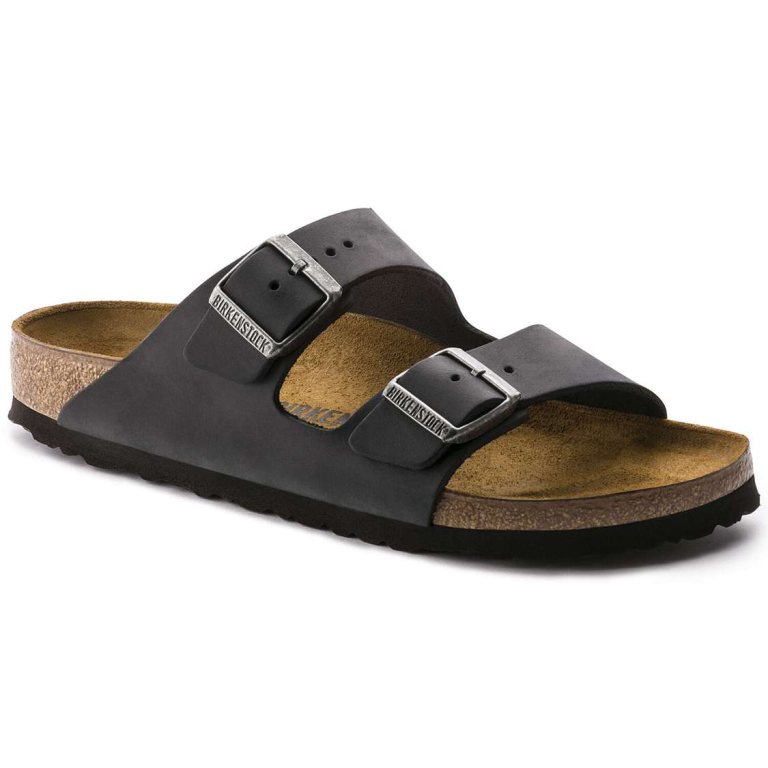 Black Birkenstock Arizona Oiled Leather Women's Two Strap Sandals | 25LwEXqaTaI