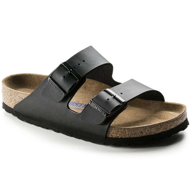 Black Birkenstock Arizona Soft Footbed Birko-Flor Men's Two Strap Sandals | eUQVrDrFqSo