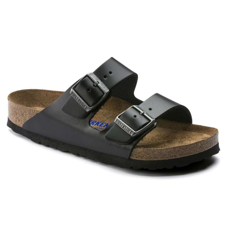 Black Birkenstock Arizona Soft Footbed Smooth Leather Women's Two Strap Sandals | ZSs6KMKSweh