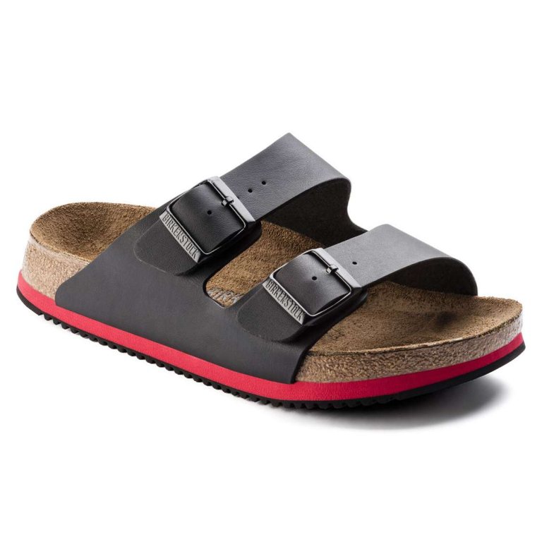 Black Birkenstock Arizona Super Grip Birko-Flor Women's Two Strap Sandals | dOwko7SKZxE