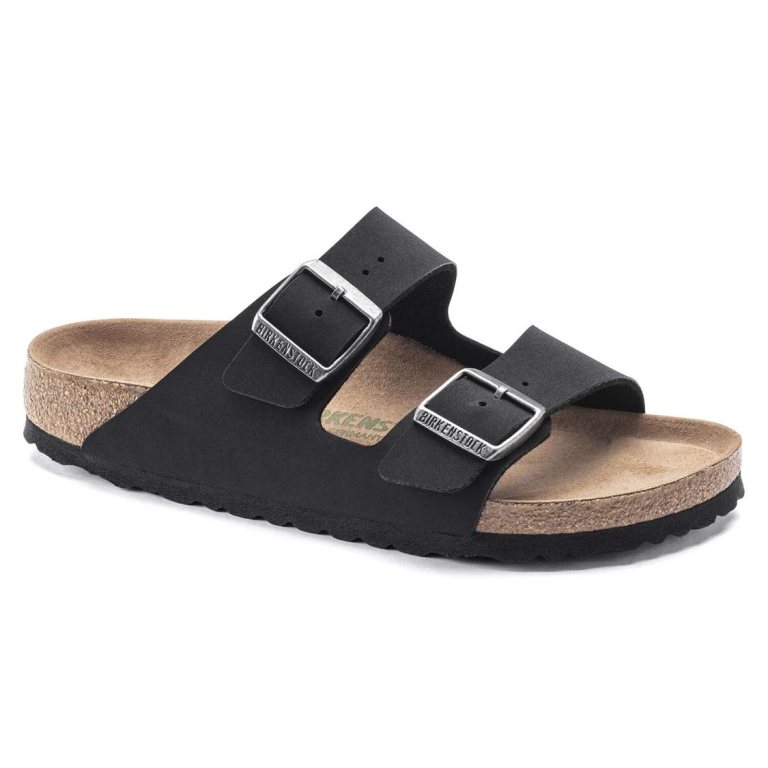 Black Birkenstock Arizona Vegan Birkibuc Men's Two Strap Sandals | nA3wvGqb3I9