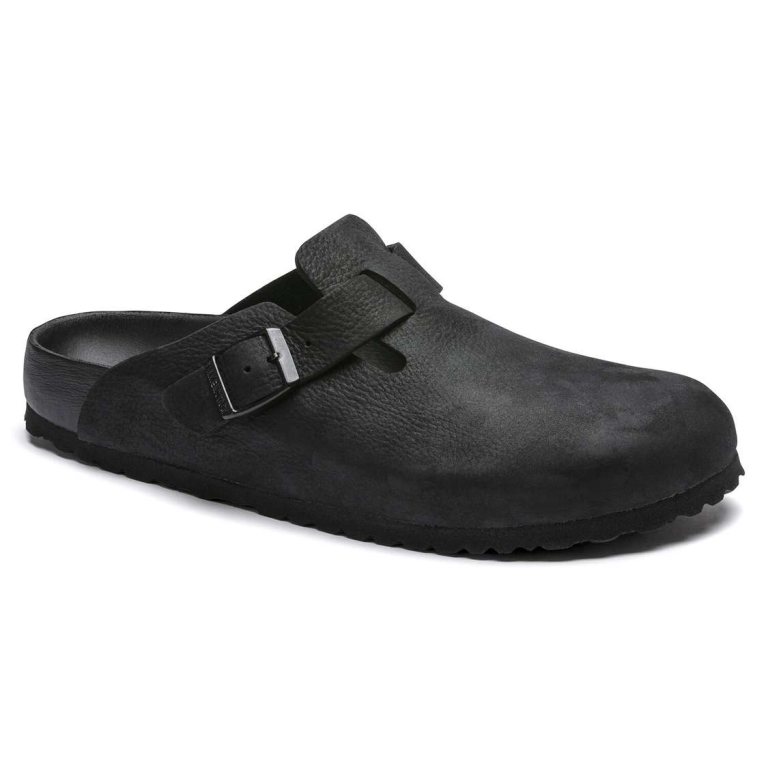 Black Birkenstock Boston Leather Women's Clogs | zTY1uRRFx8x