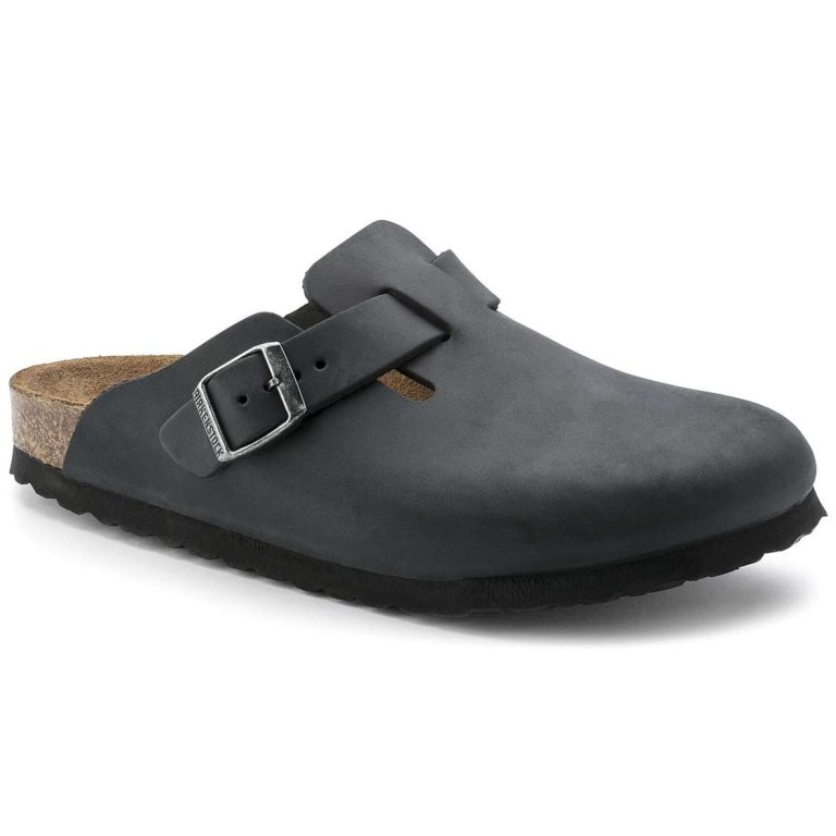 Black Birkenstock Boston Oiled Leather Men's Clogs | UUtBjKSxtif