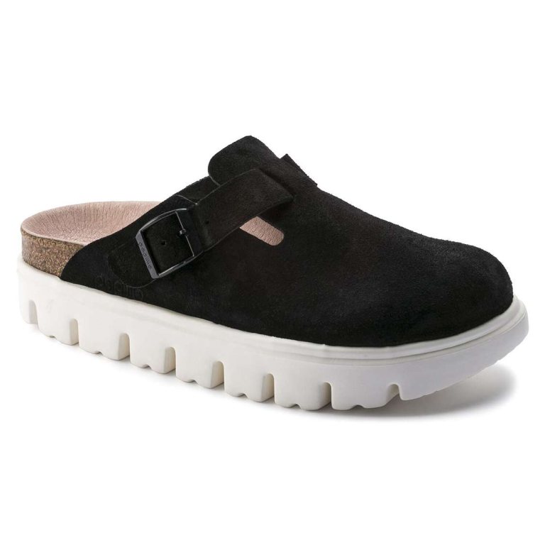 Black Birkenstock Boston Papillio Suede Leather Women's Clogs | JKFl5eVjcab