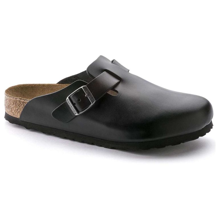 Black Birkenstock Boston Soft Footbed Smooth Leather Men's Clogs | zd8lm8JGQqe