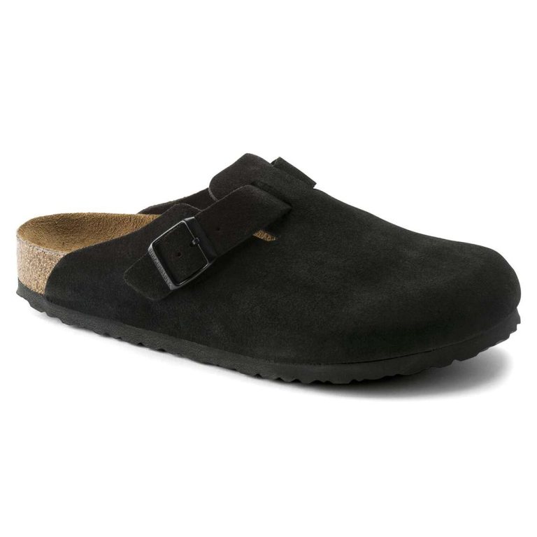 Black Birkenstock Boston Soft Footbed Suede Leather Men's Clogs | klc3Zo8Xgkt