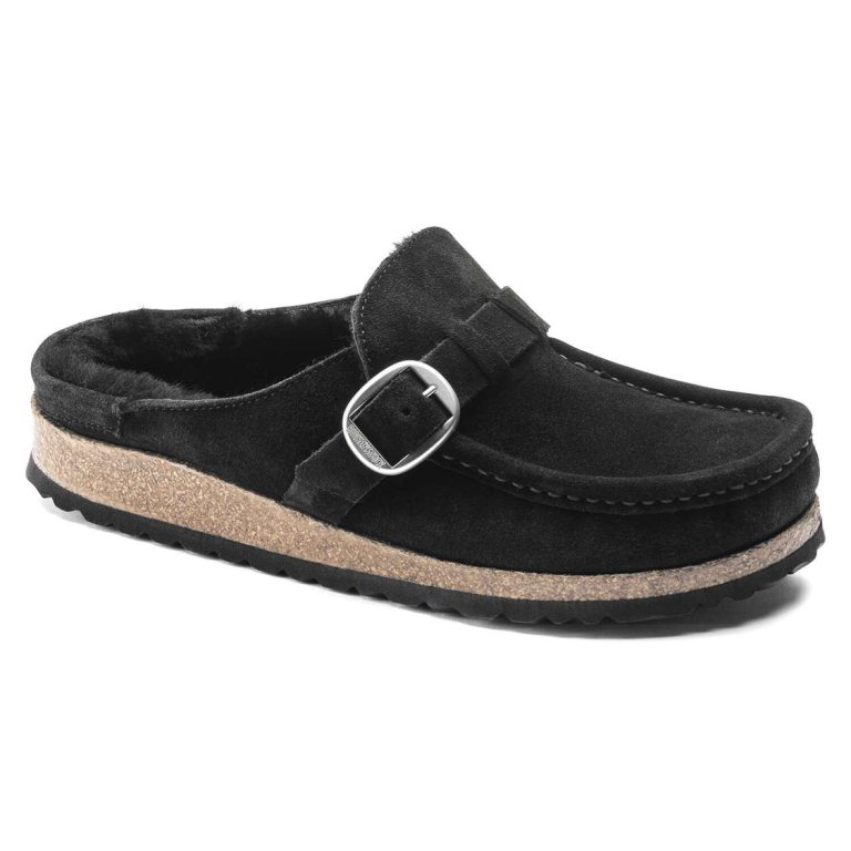 Black Birkenstock Buckley Shearling Suede Leather Women's Clogs | 2OIbMcDz5MK