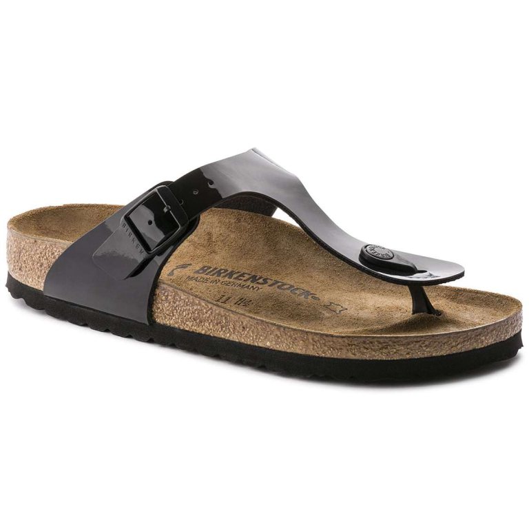 Black Birkenstock Gizeh Birko-Flor Patent Women's Thong | 5kt5rrN6kBf