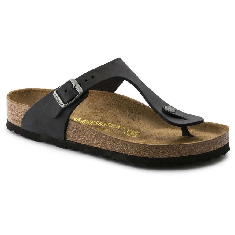 Black Birkenstock Gizeh Oiled Leather Men's Thong | 2bwO78yq4lJ