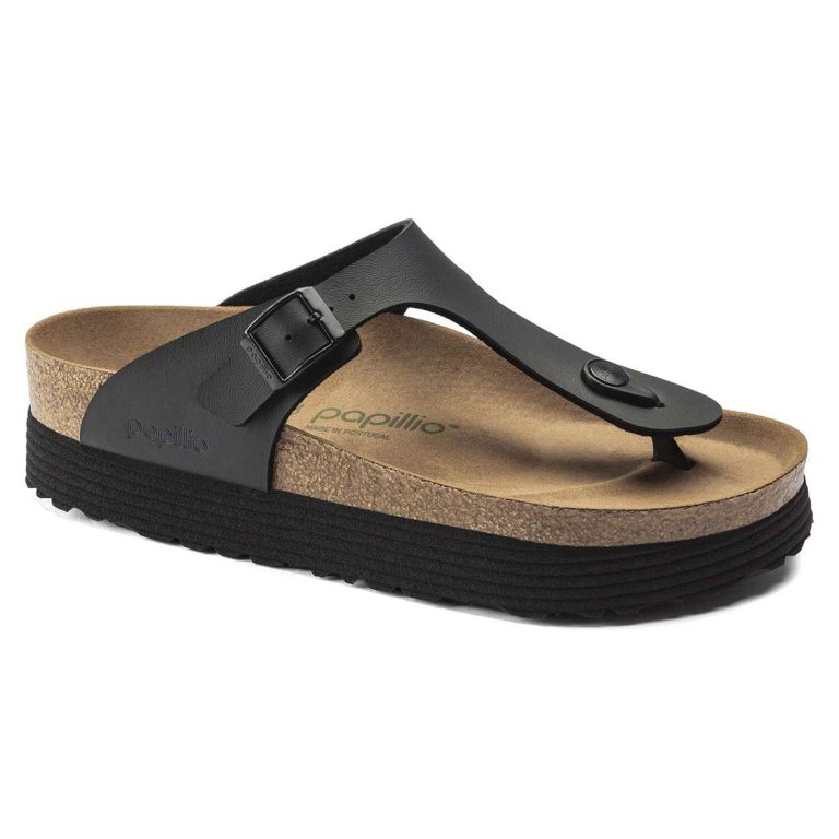 Black Birkenstock Gizeh Platform Vegan Birko-Flor Women's Thong | ZP1EbgZcUK1