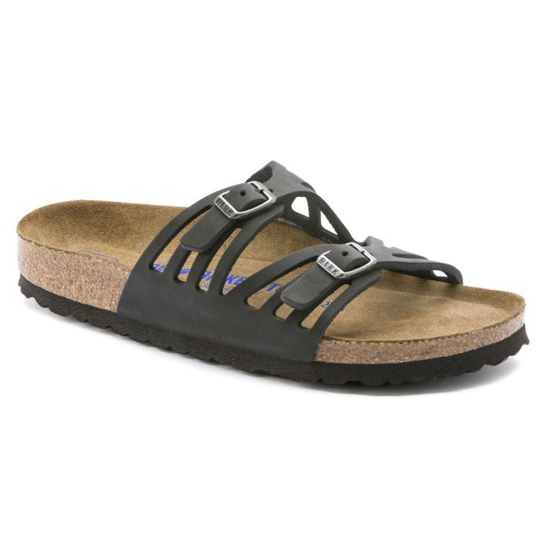 Black Birkenstock Granada Soft Footbed Oiled Leather Women's Multi Strap Sandals | GzIWFnxss3h