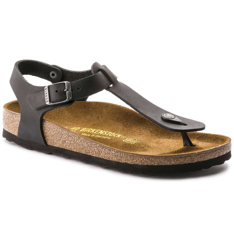 Black Birkenstock Kairo Oiled Leather Men's Two Strap Sandals | GTPfG93JOjW