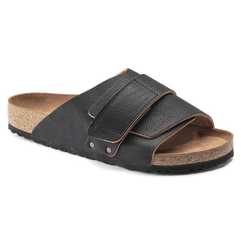 Black Birkenstock Kyoto Leather Men's One Strap Sandals | eQHvkoaoO6r