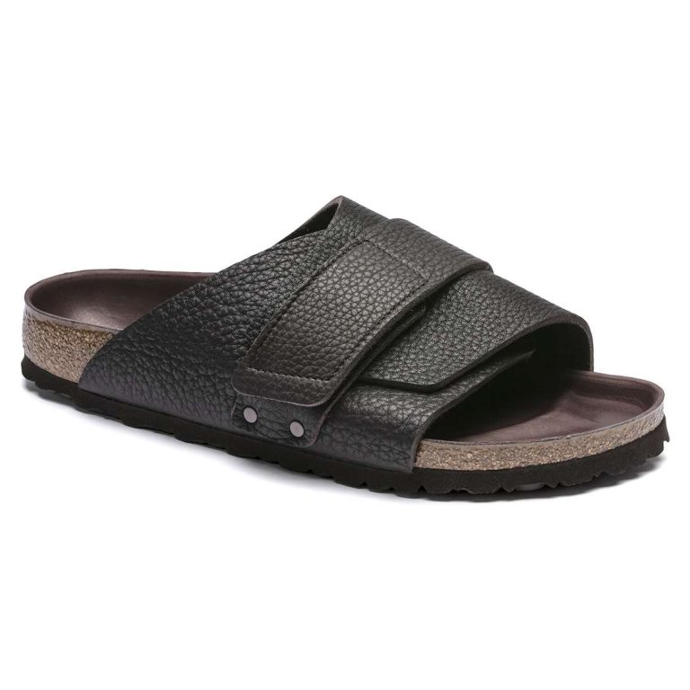 Black Birkenstock Kyoto Nubuck Leather Men's One Strap Sandals | WCxxMIBHWQs