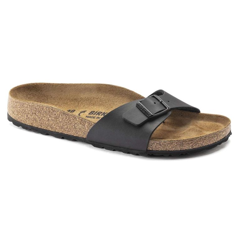 Black Birkenstock Madrid Birko-Flor Men's One Strap Sandals | APxFHYmcnYi