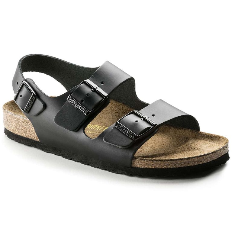 Black Birkenstock Milano Leather Men's Back Strap Sandals | eTae3ijZD3G