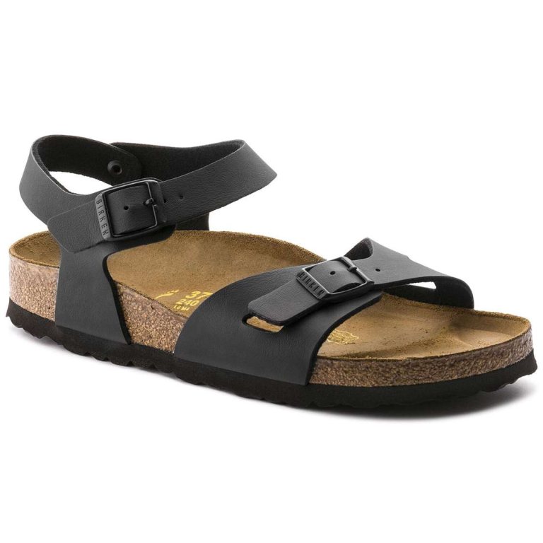 Black Birkenstock Rio Birko-Flor Women's Two Strap Sandals | EduHYTuPaiw