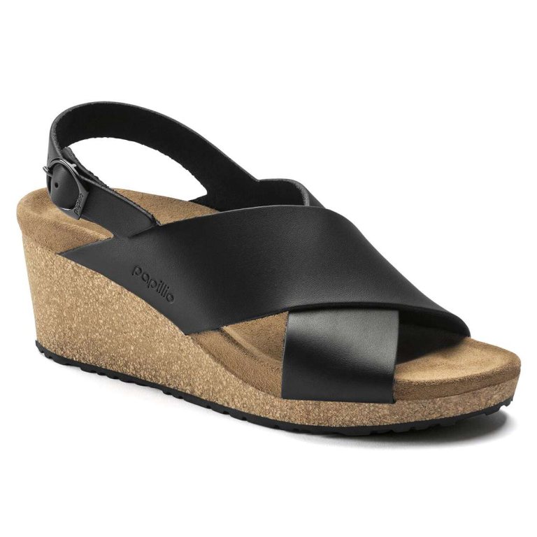 Black Birkenstock Samira Leather Women's Two Strap Sandals | AToZWYYNb9J