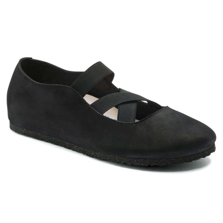 Black Birkenstock Santa Ana Nubuck Leather Women's Low Shoes | 9vLEznMLgLK