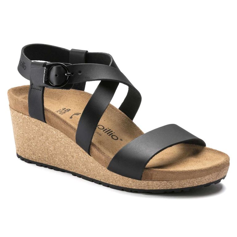 Black Birkenstock Sibyl Leather Women's Multi Strap Sandals | 3PnAImDuUtb