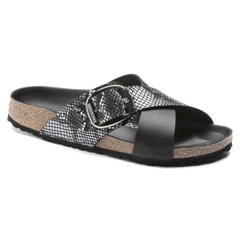 Black Birkenstock Siena Big Buckle Birko-Flor/Micro Fibre Women's Two Strap Sandals | elT7Z8QH924