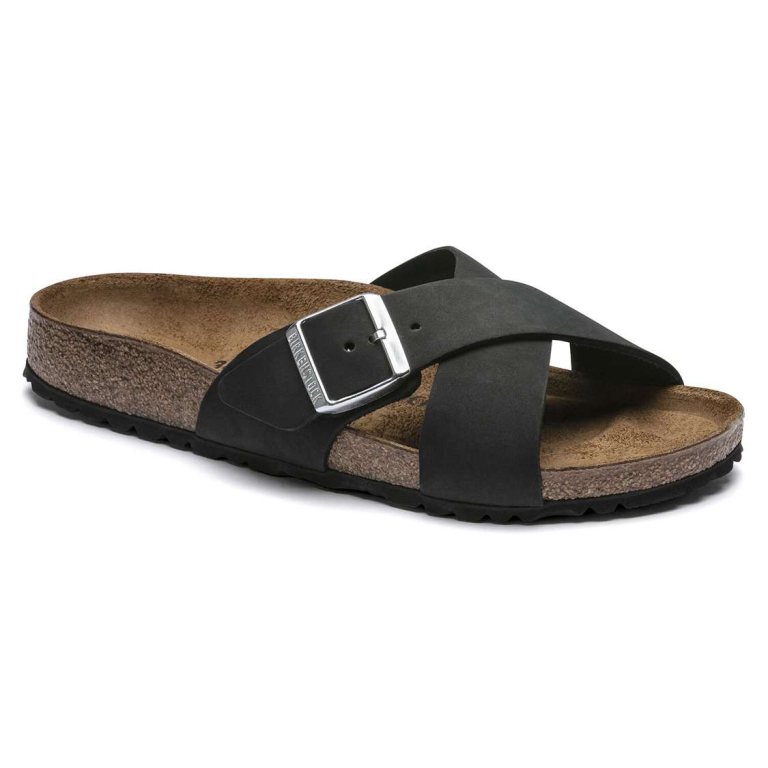 Black Birkenstock Siena Nubuck Leather Women's Two Strap Sandals | JLjVyuL5lTe