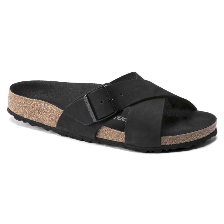 Black Birkenstock Siena Nubuck Leather Women's Two Strap Sandals | arsgvnbxR6N