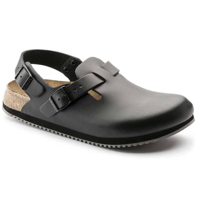 Black Birkenstock Tokio Super Grip Leather Men's Clogs | DweH88Vo2u8