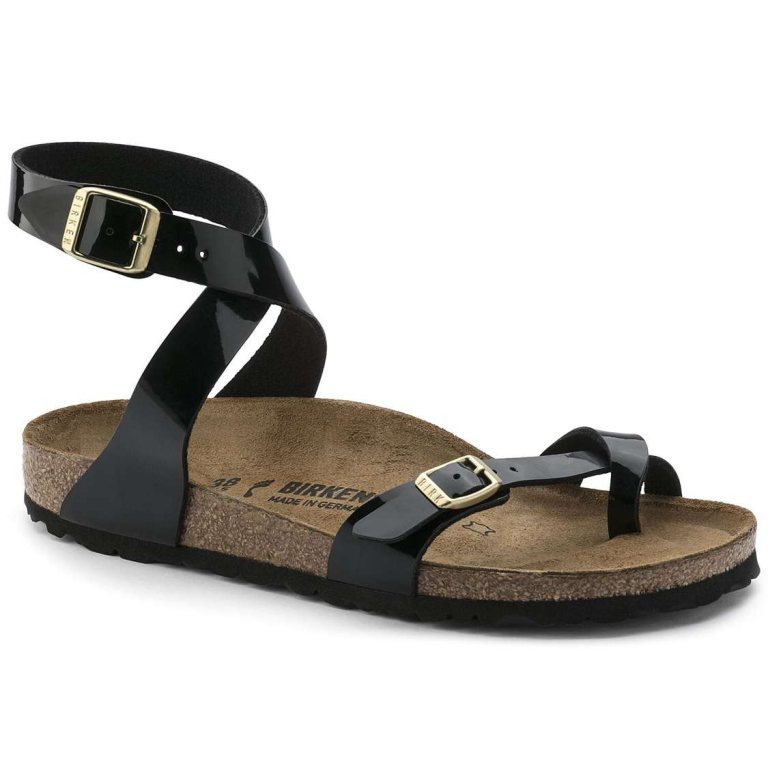 Black Birkenstock Yara Birko-Flor Patent Women's Multi Strap Sandals | 7msh9d66Vcd