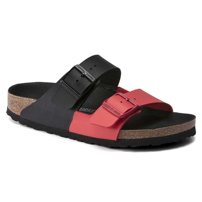 Black / Red Birkenstock Arizona Split Birko-Flor Women's Two Strap Sandals | TJStUPK2sRG