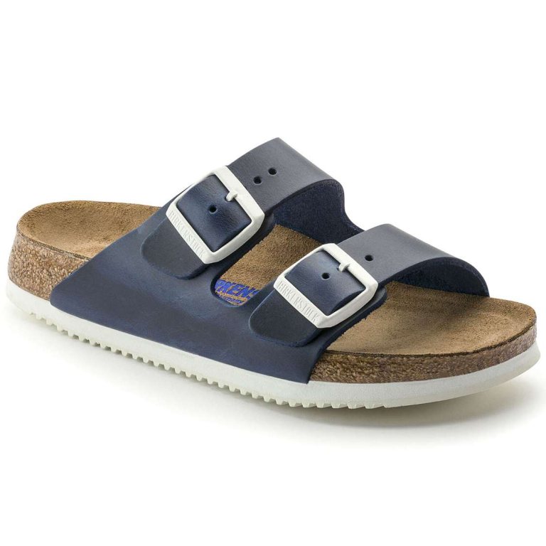 Blue Birkenstock Arizona Soft Footbed Leather Women's Two Strap Sandals | FV77lC5Uqkz