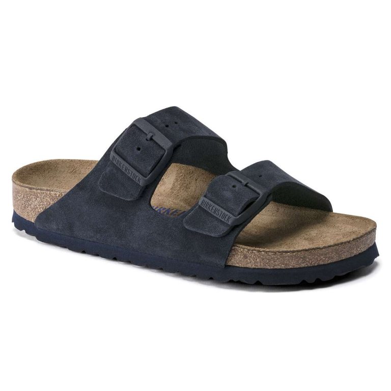 Blue Birkenstock Arizona Soft Footbed Suede Leather Women's Two Strap Sandals | 1cMdWV24Xqf