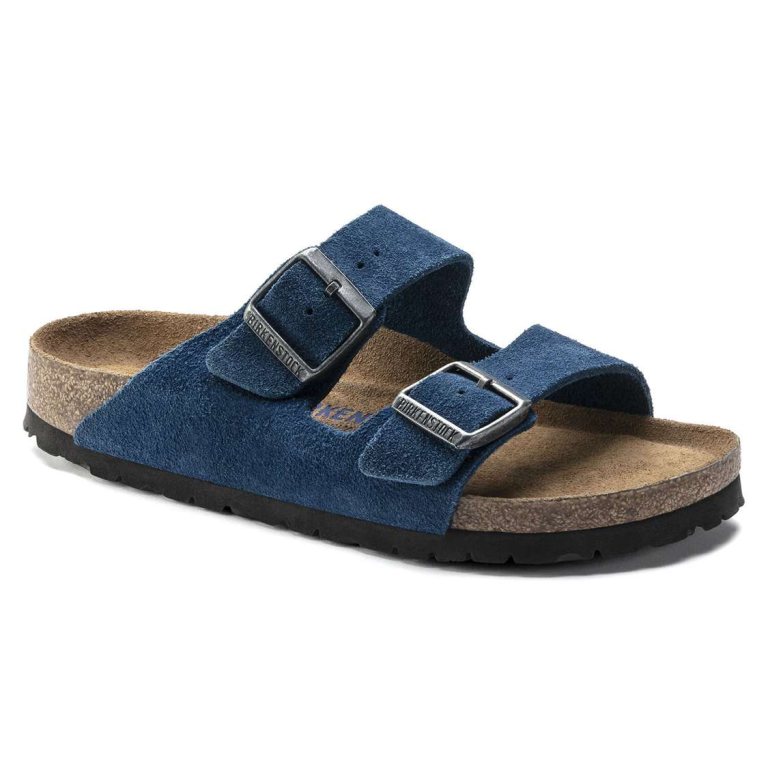 Blue Birkenstock Arizona Soft Footbed Suede Leather Men's Two Strap Sandals | Pje4FfpELBw