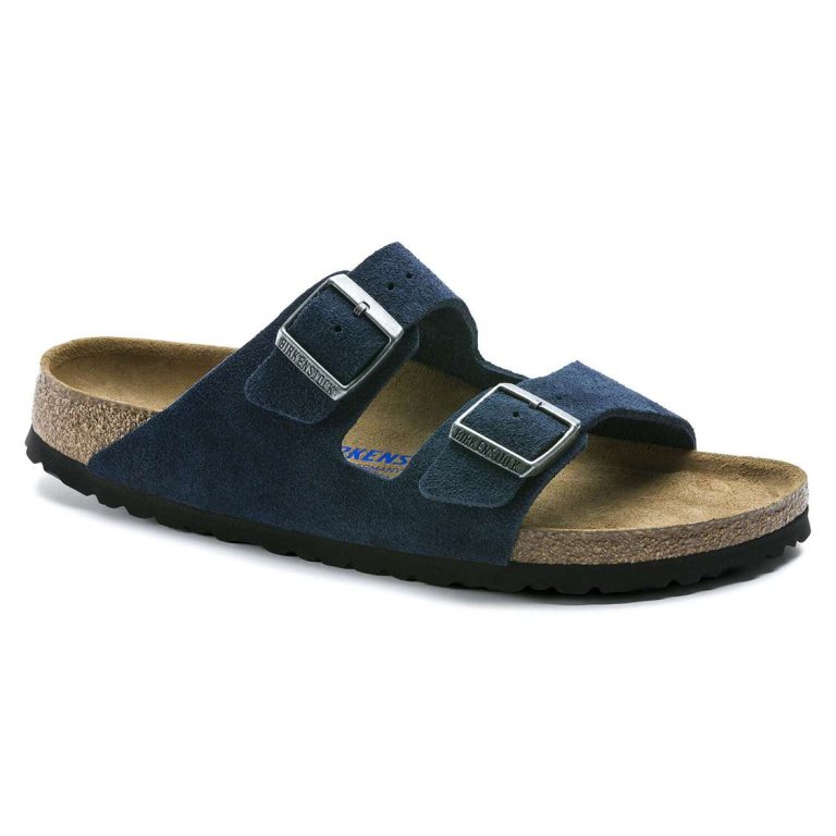 Blue Birkenstock Arizona Soft Footbed Suede Leather Men's Two Strap Sandals | hP28GnVSpuU