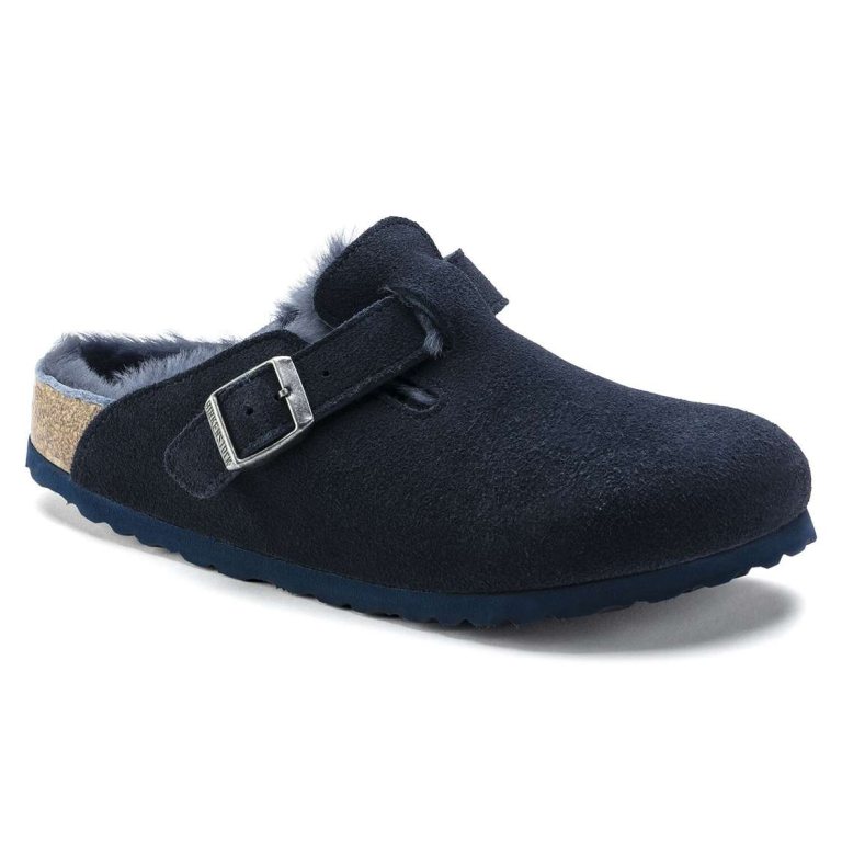 Blue Birkenstock Boston Shearling Suede Leather Women's Clogs | eEbLEWEaRkS