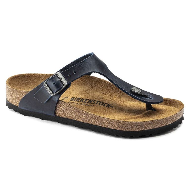 Blue Birkenstock Gizeh Oiled Leather Women's Thong | HLPmydQPTKw