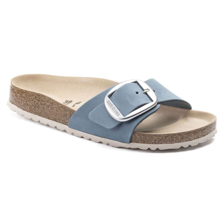 Blue Birkenstock Madrid Big Buckle Nubuck Leather Women's One Strap Sandals | tPqW6l8md5l