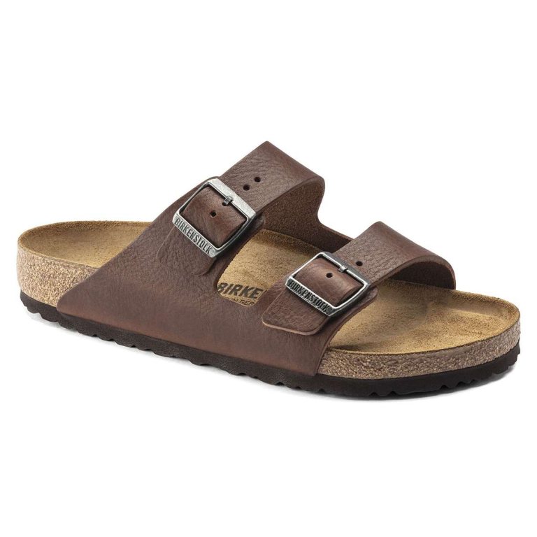 Brown Birkenstock Arizona Leather Men's Two Strap Sandals | 2EOzyAreyNm