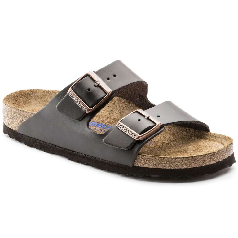 Brown Birkenstock Arizona Soft Footbed Leather Men's Two Strap Sandals | 5csc4BON8wA