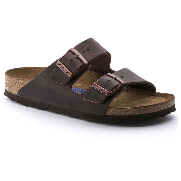 Brown Birkenstock Arizona Soft Footbed Oiled Nubuck Leather Women's Two Strap Sandals | G2JtsogloGP