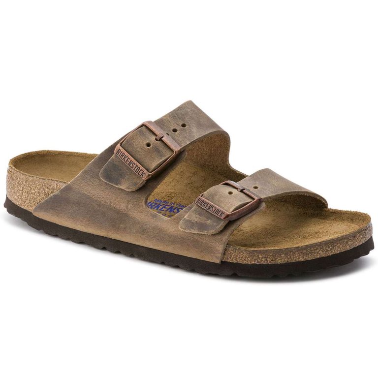 Brown Birkenstock Arizona Soft Footbed Oiled Nubuck Leather Women's Two Strap Sandals | nKlumxgQBva