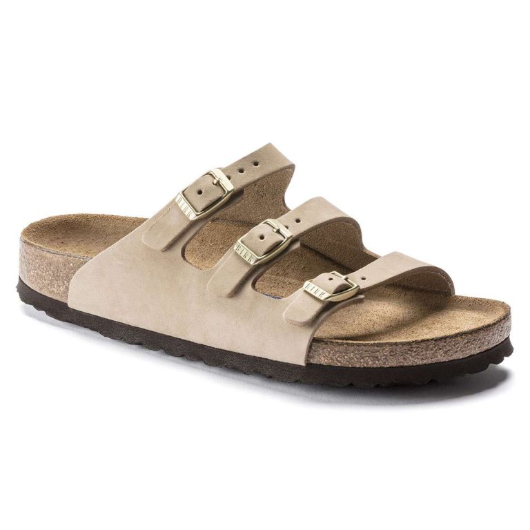 Brown Birkenstock Florida Fresh Soft Footbed Nubuck Leather Women's Multi Strap Sandals | Lh2hp12CTpN