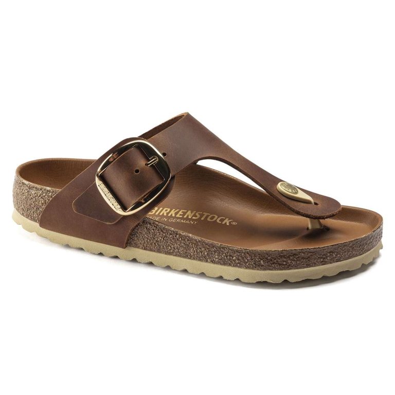 Brown Birkenstock Gizeh Big Buckle Leather Women's Thong | WqdXf4HGShE