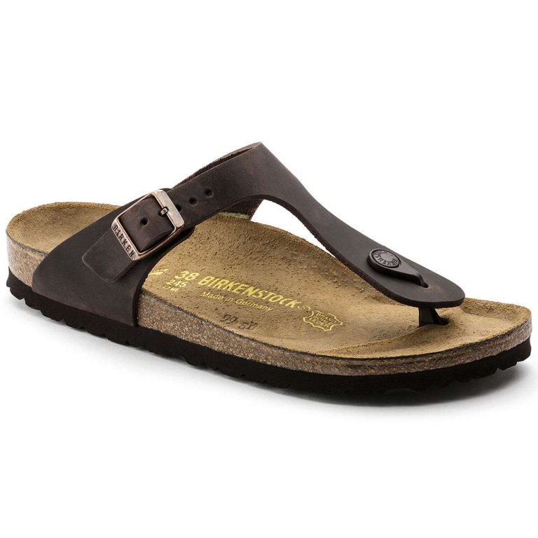 Brown Birkenstock Gizeh Oiled Leather Men's One Strap Sandals | VpqinurMImH