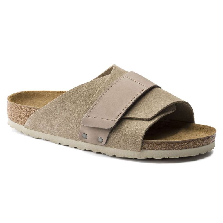 Brown Birkenstock Kyoto Nubuck/Suede Leather Men's One Strap Sandals | 1wWBhj4mvSJ