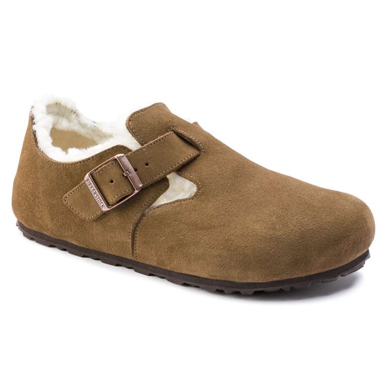 Brown Birkenstock London Shearling Suede Leather Men's Low Shoes | wCWC4PwmzNm