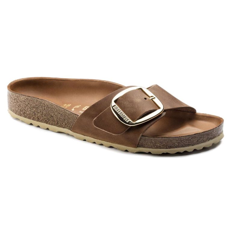 Brown Birkenstock Madrid Big Buckle Oiled Leather Women's One Strap Sandals | MBFDHabQZDv