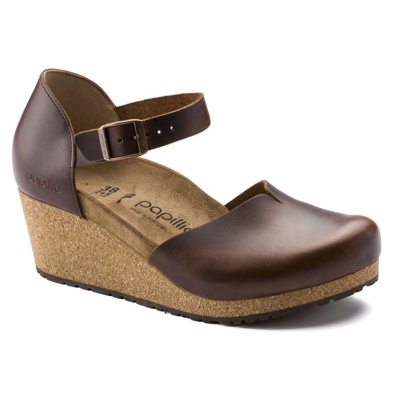 Brown Birkenstock Mary Leather Women's Wedges Sandals | MUOAOVDcsNN